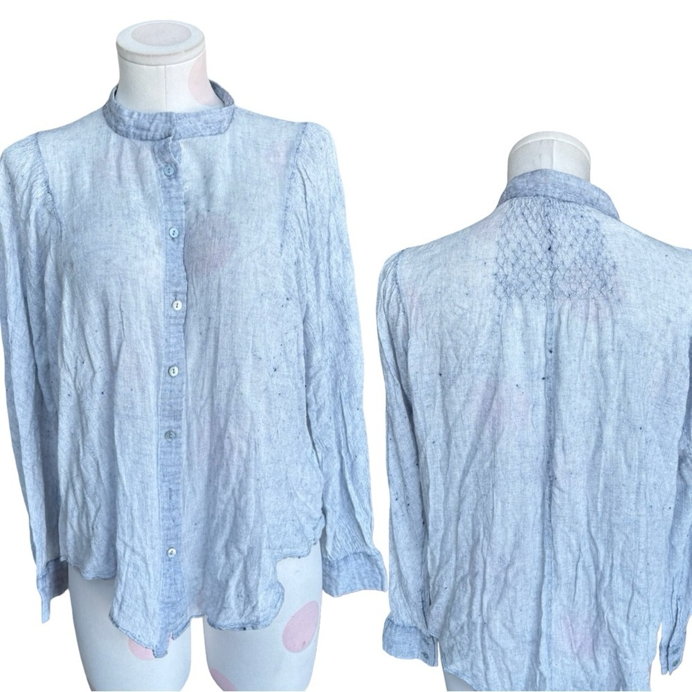 Massimo Dutti – Smocked Linen-Blend Blouse – Light Blue - medium
